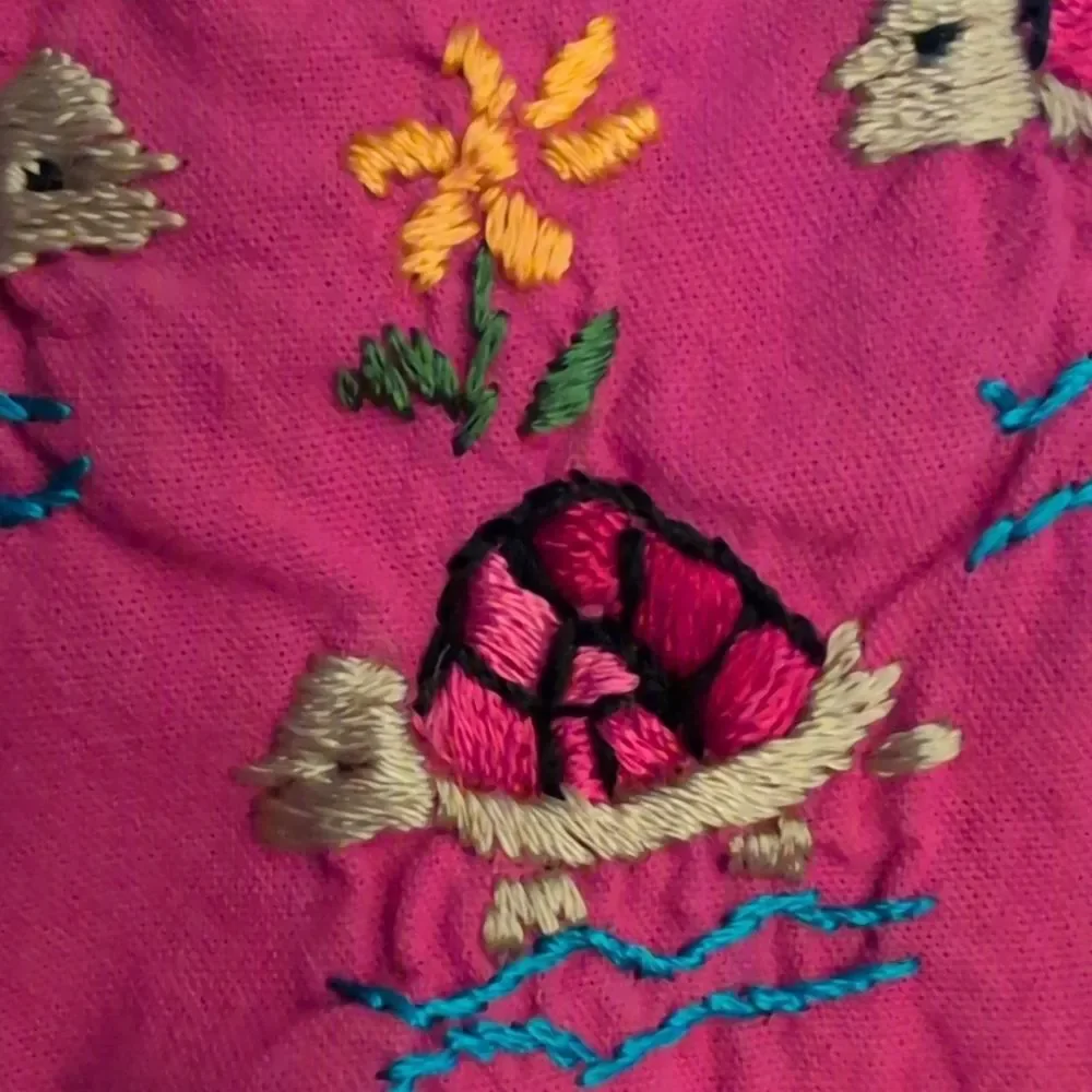 Vintage Girls Pink Embroidered Turtle Floral‎ Sundress